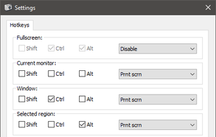 Hotkey settings screen