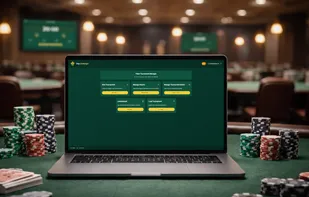 Close-up of a laptop screen showing the Chip Challenger tournament manager dashboard.