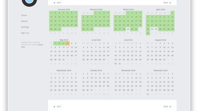 Searching for a given term will show yearly calendar with days marked containing term.