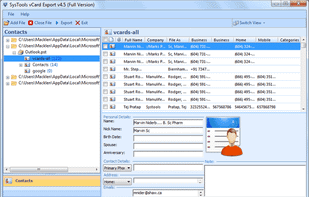 Software preview all contacts stored in PST file