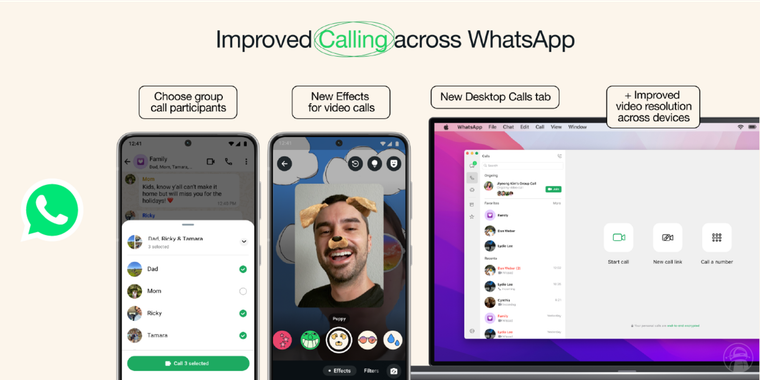 WhatsApp adds new improved calling features like selective participants & video effects image
