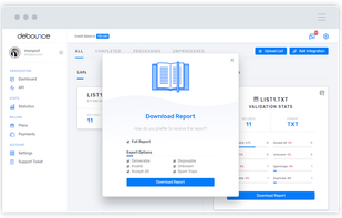 Once your list has been verified, you can download your cleaned list. Download section is flexible and you can customize export file. Easily separate all sections with some clicks.