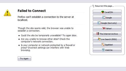 The dialog embedded in the "Net Error" page. 