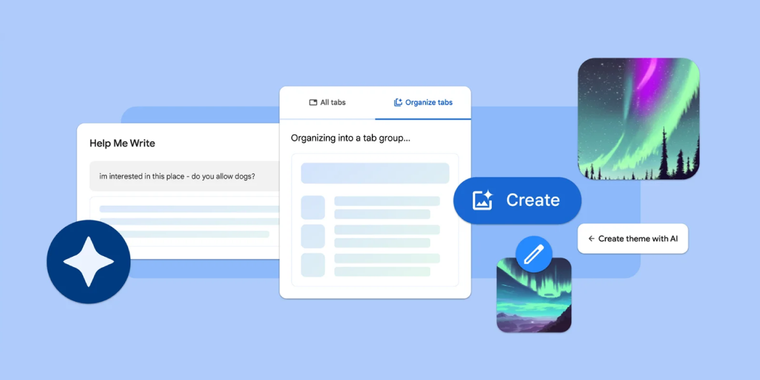 New Chrome 121 introduces AI-powered tab organizer, theme maker, and writing assistant image