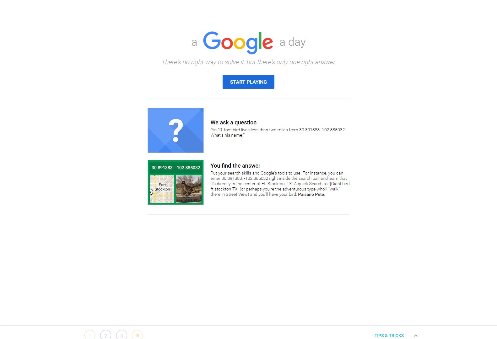 A Google a Day Online trivia game where you use Google's search to