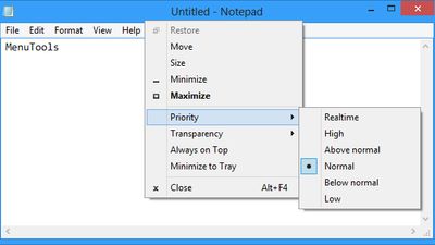 Example: Notepad running on Microsoft Windows 8 x64.