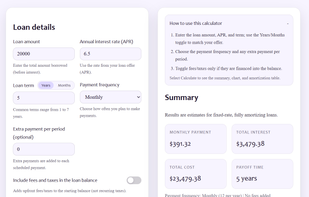 Loan calculator input section.