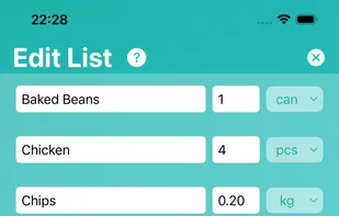 Screen with auto generated shopping list that you can edit