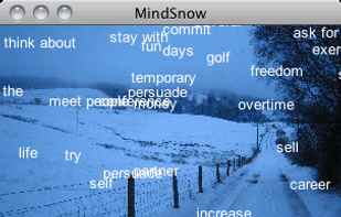 Animated GIF showing Mindsnow in action with 'life problems' wordlist. 