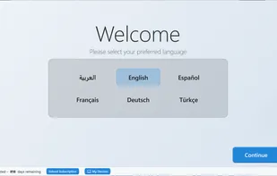This screenshot shows the language selection screen displayed at the start of the app. Users can choose between Arabic or English, ensuring that System As You Like provides a fully localized experience from the very first launch.