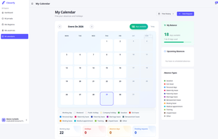 Personal employee view with scheduled shifts, available vacation days, and upcoming holidays