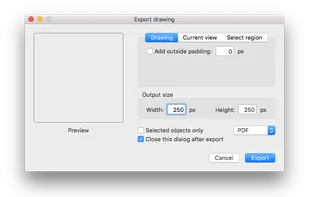 The export drawing dialog UI.