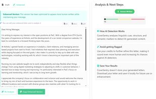 Our model gives detailed analysis on your cover letter's tone, grammar and vocabulary
