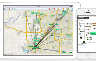 See network devices laid on an actual map for organizations with distributed offices.