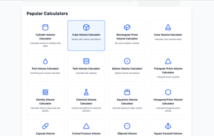 Home page of Volumecalculato.co (Second Screenshot)