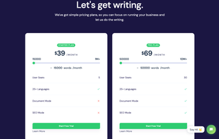 Writerly Pricing - Suitable for all users from beginner to pro. Also optimised for enterprise usage, invite all team members under the same account!