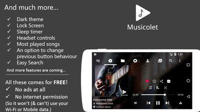 Musicolet is completely free android music player app. It is an ad-free music player. Completely free audio player without ads.