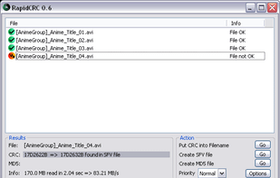 RapidCRC checked an SFV file and found a not matching CRC