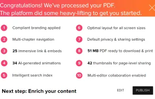 RELAYTO incorporates built-in AI training tools inside the SaaS platform to help you go from PDF to a smart web experience in seconds.