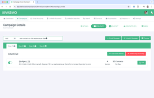 Streamline your sales process with Wavo’s outreach automation. Design email sequences incorporating LinkedIn message steps to engage prospects across channels. Automate follow-ups to nurture leads and maximize response rates.