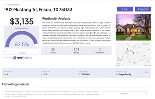 RentFinder.ai Rental Estimate Report containing the price estimate, confidence score, and price.