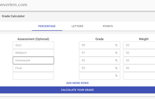 Calculate grades based on percentage