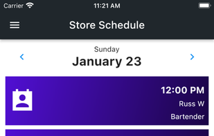 Mobile app view of the store schedule.