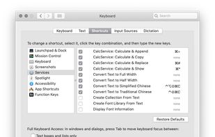 Customize shortcuts for CalcService.