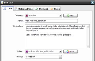 Task editing. Category selection and general infos