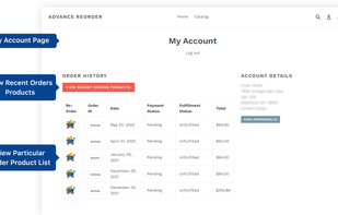 In My Account Page section app allows to view recent orders products and view particular order product list