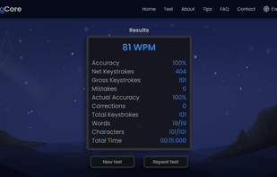 Dark mode - typing test results