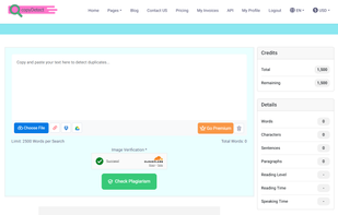 CopyDetect’s main dashboard where users can paste or upload text files to check for plagiarism or AI-generated content. Supports file uploads, Google Drive, and Dropbox with a 2500-word limit per search (Limit After Login Changes).