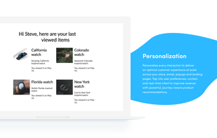 Personalize every interaction to deliver an optimal customer experience at scale across your store, email, popups, and landing pages. Tap into user preferences, context, and real-time intent to improve revenue with powerful, journey-aware product recommendations.