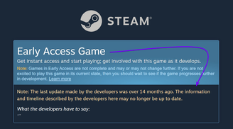 Steam now warns you about early access games that haven't been updated in over a year image
