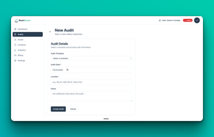 Start a new safety inspection in seconds - select a template, set the location, and begin your audit. Works offline for remote field sites.