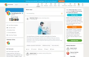 This image showcases a SocialEngine community feed, displaying recent posts, member activity, and trending hashtags within the platform.