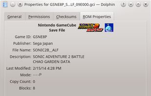 ROM properties page for Nintendo GameCube ".gci" save file