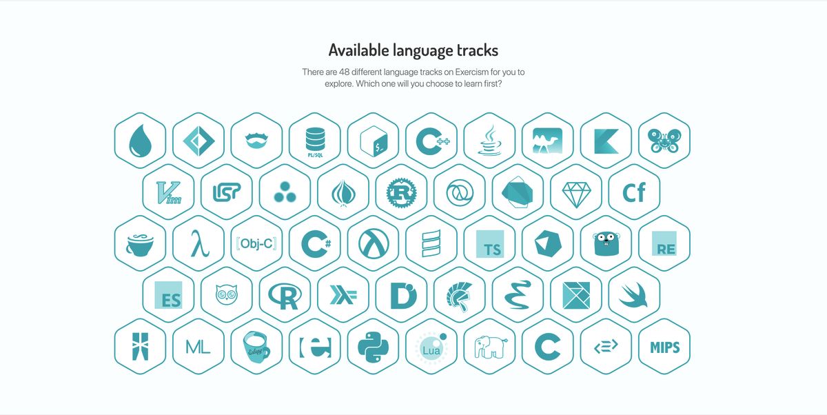 Exercism. Language tracker. exercism org. language tracker template.
