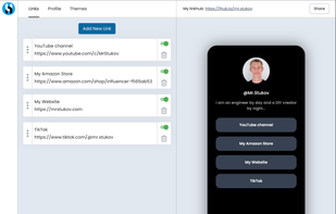 LinkHub create your links page with simple editor within a few seconds