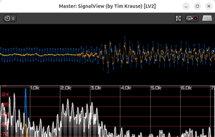 SignalView in action analysing speech with a sine sweep in the right channel.