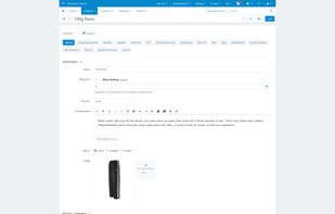 Product editing page