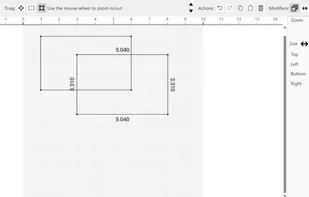 Main view of application, showing tool bar, canvas and object properties.