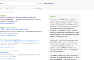 Mojeek search results for AlternativeTo (light mode)