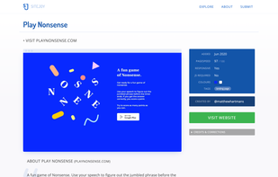 Details page for a website featured on SITEJOY