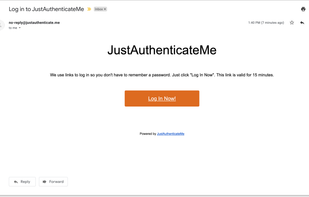 JustAuthenticateMe sends an email with clear instructions to click the link to sign in.