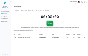 Quick registration - one of several ways of registering time.