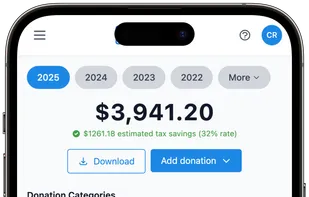 Mobile dashboard view of Charity Record