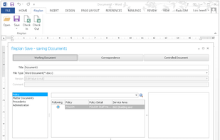 Windows client integrates fileplan with MS Office applications to capture files at the point of creation.
