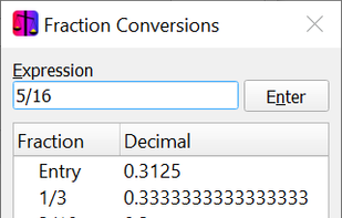 Fraction Conversion window