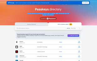 Passkeys.directory screenshot 1